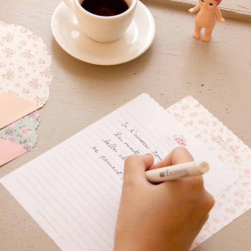 12 листов Lletter Paper + 6 шт конвертов милый набор мелко цветочных букв бумажных