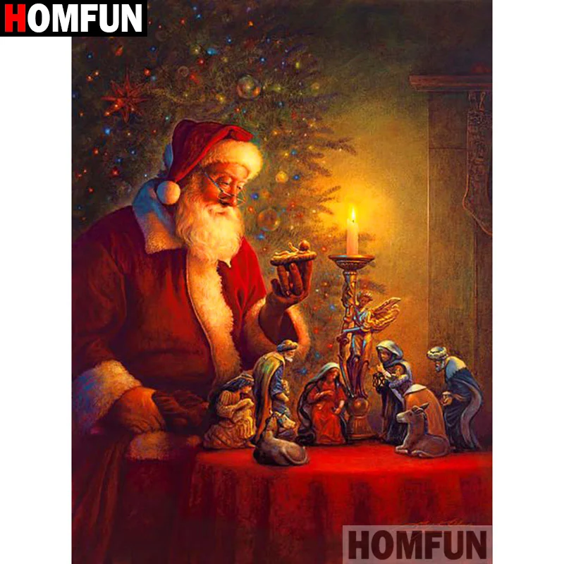 

Алмазная 5d-картина HOMFUN «Санта-Клаус в свече», вышивка крестиком с квадратными/круглыми стразами, домашний декор, A19943