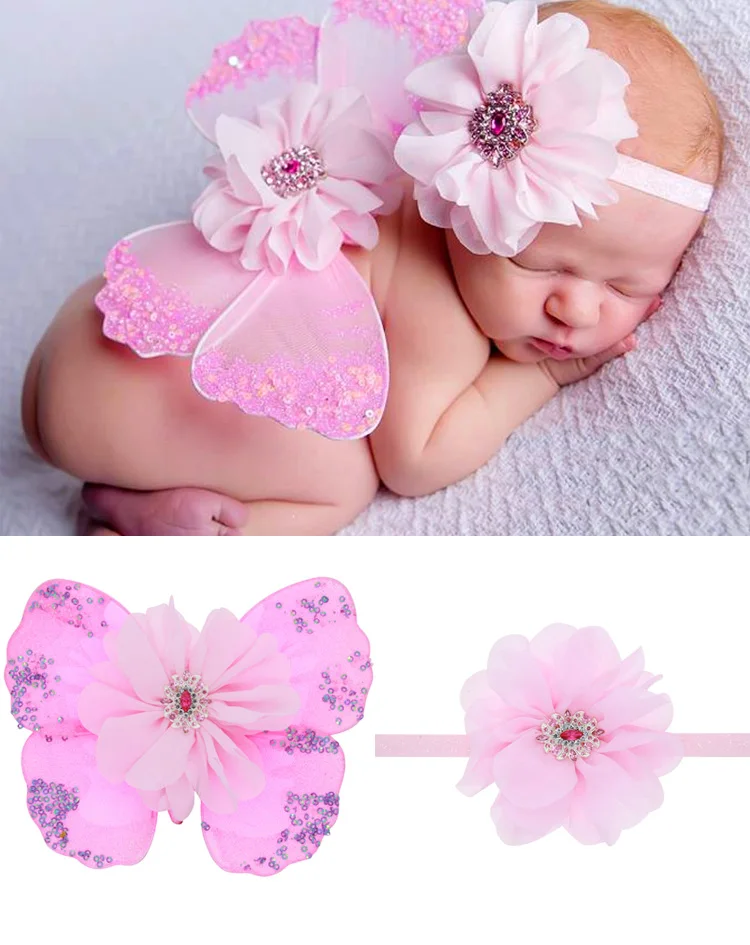 2pcs 2022 Newborn Baby Girl Bebe Fashion Supreme Infant Cute Headband +Wing Girls Headbands Clothing Set Kids Photography Props | Детская