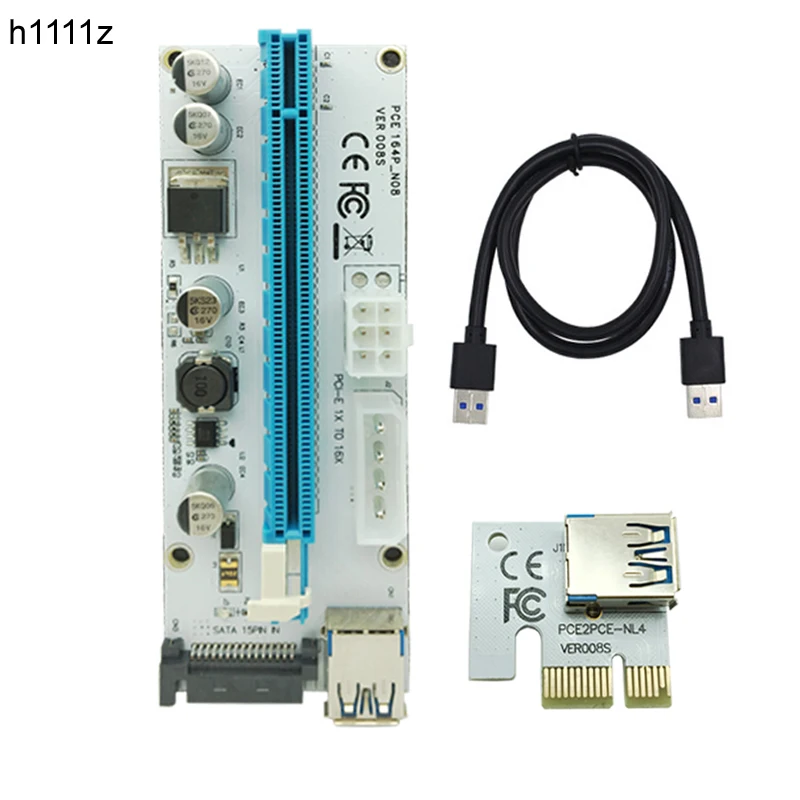 

New VER008S 3 in 1 Molex 4Pin SATA 6PIN PCIE PCI-E PCI Express Riser Card 1x to 16x USB 3.0 Cable For Mining Bitcoin Miner BTC
