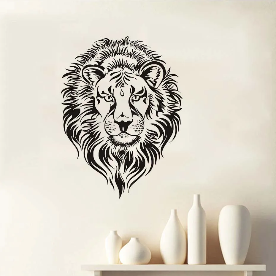 Lion Head Hollow Out Wall Sticker Living Room Sofa Background Kids Decoration Decorative Vinyl Removable Animal Mural | Дом и сад