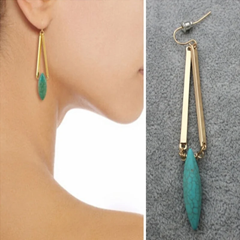Fashion Women Bohemian Vintage Antique Gold Green Turquoises Drop Dangle Earring Boho Earrings | Украшения и аксессуары