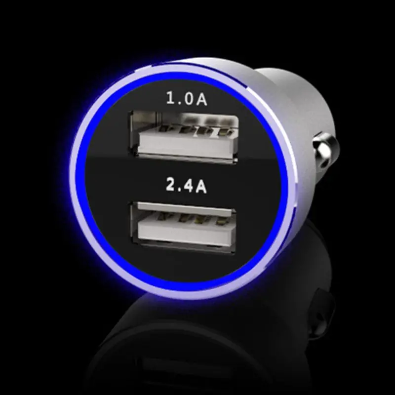 Автомобильное зарядное устройство с двумя USB портами алюминиевый сплав быстрая