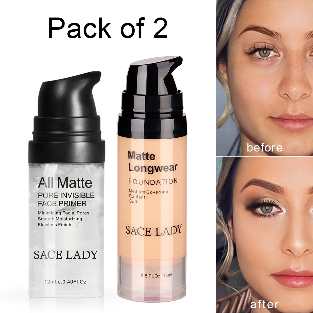 SACE LADY, праймер для лица, набор для макияжа, Жидкая основа, крем, водостойкая матовая основа, макияж, натуральный консилер, контроль жирности, косметика