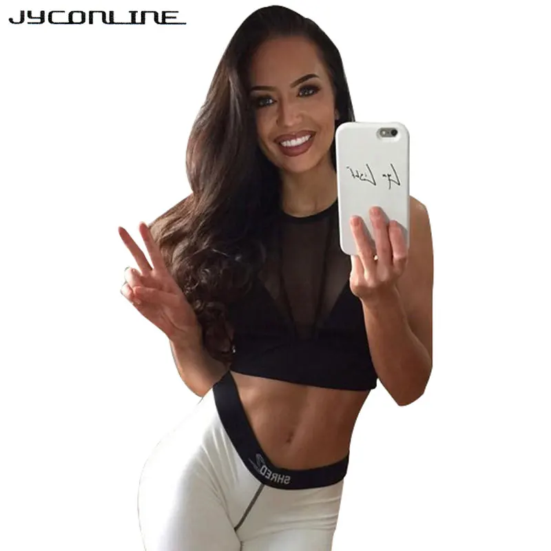 JYConline, летние женские майки,, для фитнеса, Сетчатая футболка, женский короткий топ, без рукавов, майка, прозрачная, короткая, сексуальная, женские майки
