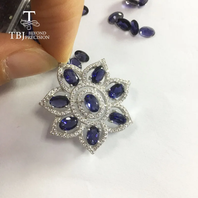 Серебряная подвеска TBJ с натуральным рубином и иолитом ожерелье кулоном лучший