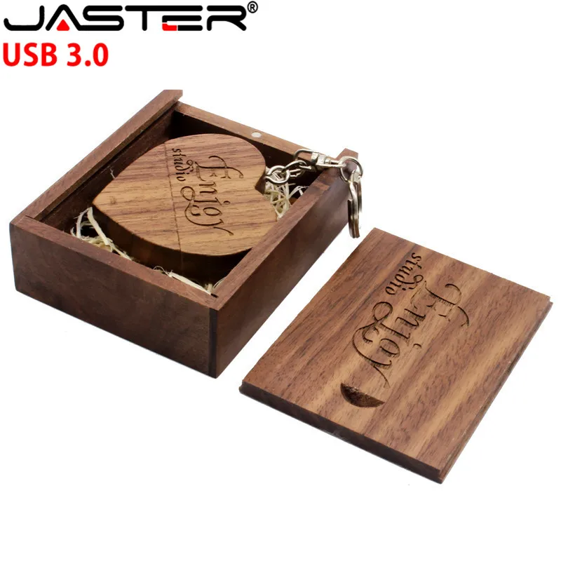 JASTER USB 3 0 (более 1 шт. бесплатный логотип) грецкий орех деревянное сердце +