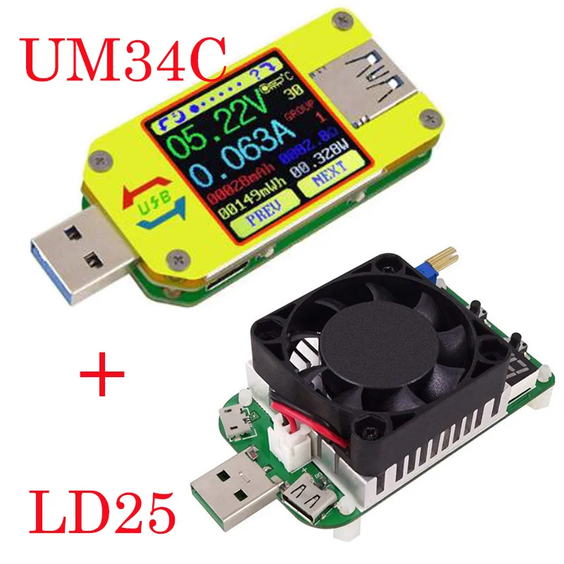 UM34C LD25 Вольтметр Амперметр UM34 UM34C LD25 Для APP USB 3,0 Тип-C DC Напряжение измеритель тока, для батареи зарядки измерения Кабельный тестер сопротивления - Цвет: UM34C LD25