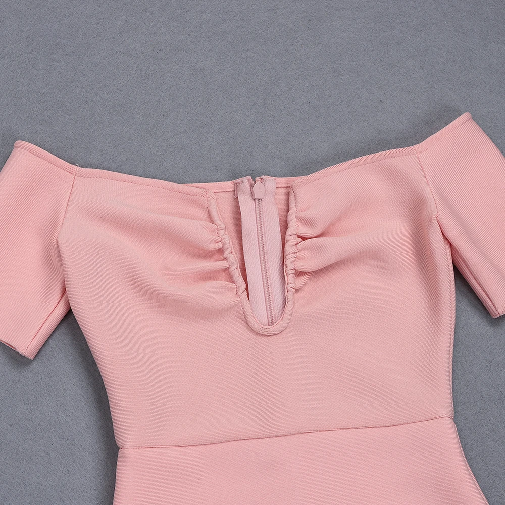 

Newest Pink Slash Neck Bodycon Party Dress Summer Short Sleeve Knee Length Lday Elegant Celebrity Bandage Dresses Wholesale T-35