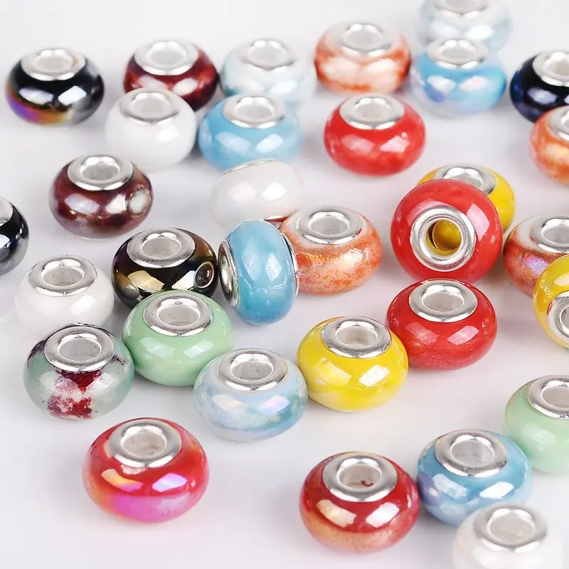 Бусины-шармы круглые из серебра пряжка с покрытием пробы большим отверстием 50 шт.