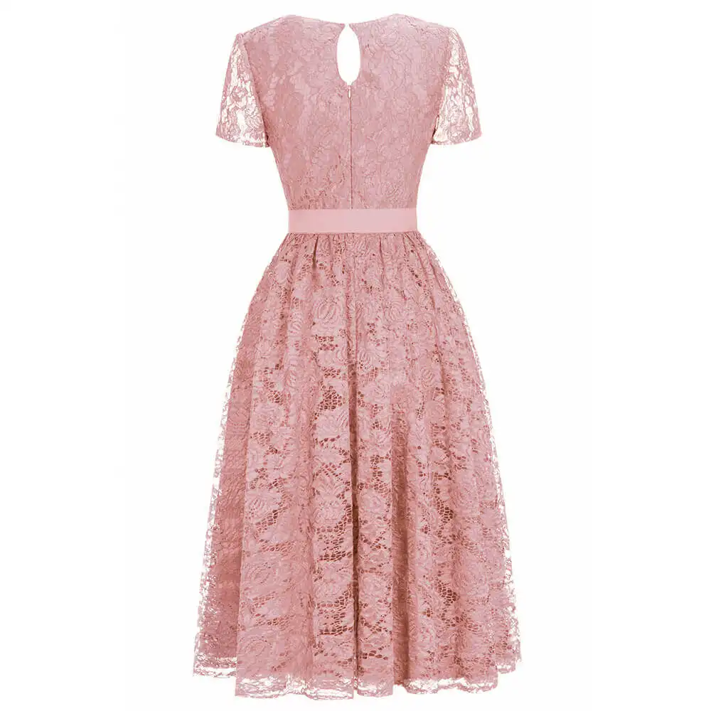 

New Arrival Plus Size Pink Lace Short Evening Dress 2019 Sexy V Neck Short Sleeve Evening Party Dresses Robe de Soiree Courte