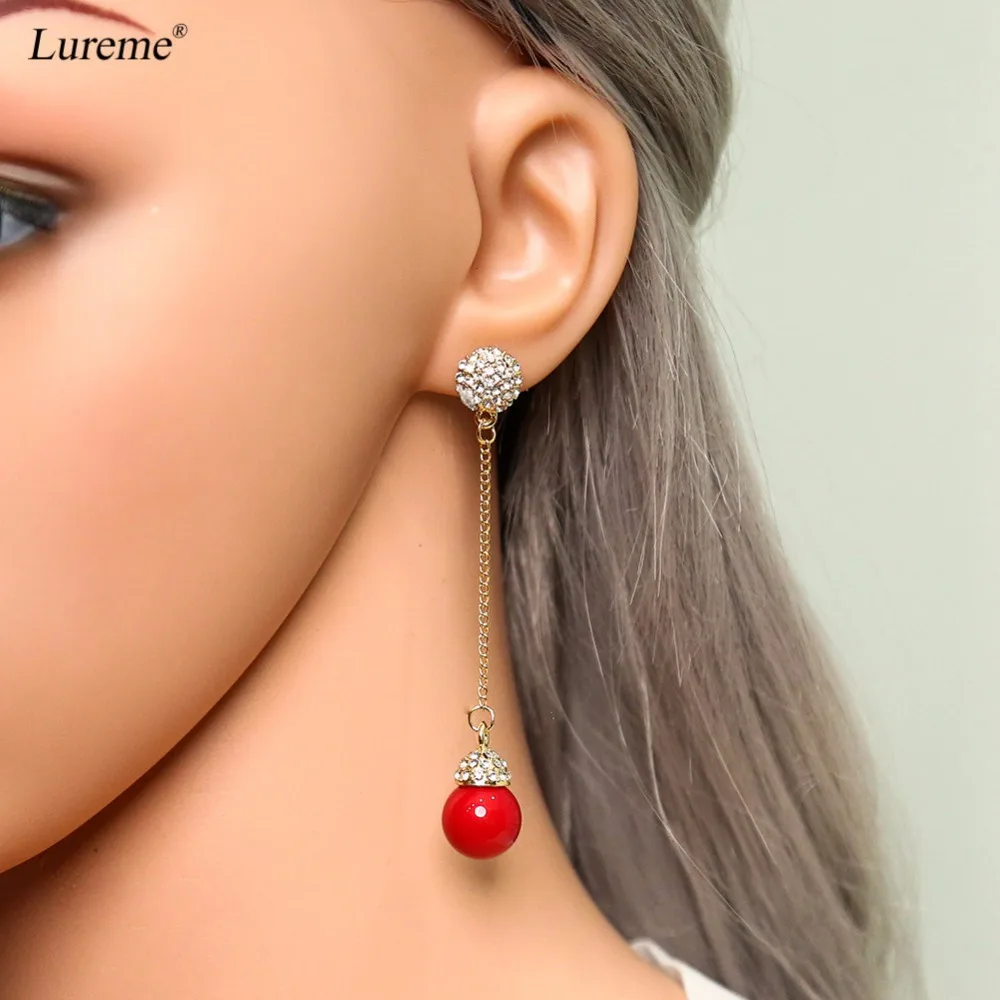 Lureme элегантные длинные серьги подвески с имитацией Красного жемчуга 12 мм для