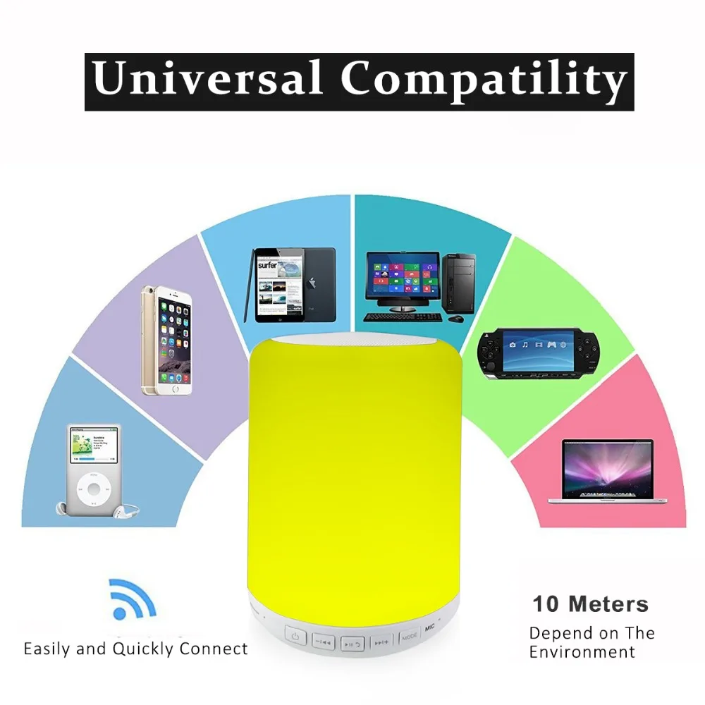 Bluetooth Динамик с сенсорным Цвет ночник платные Батарея fm радио USB/TF карты играть AUX
