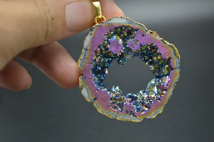 Радужный цвет титановое покрытие Geode Drusy ломтик свободной формы плита каменная