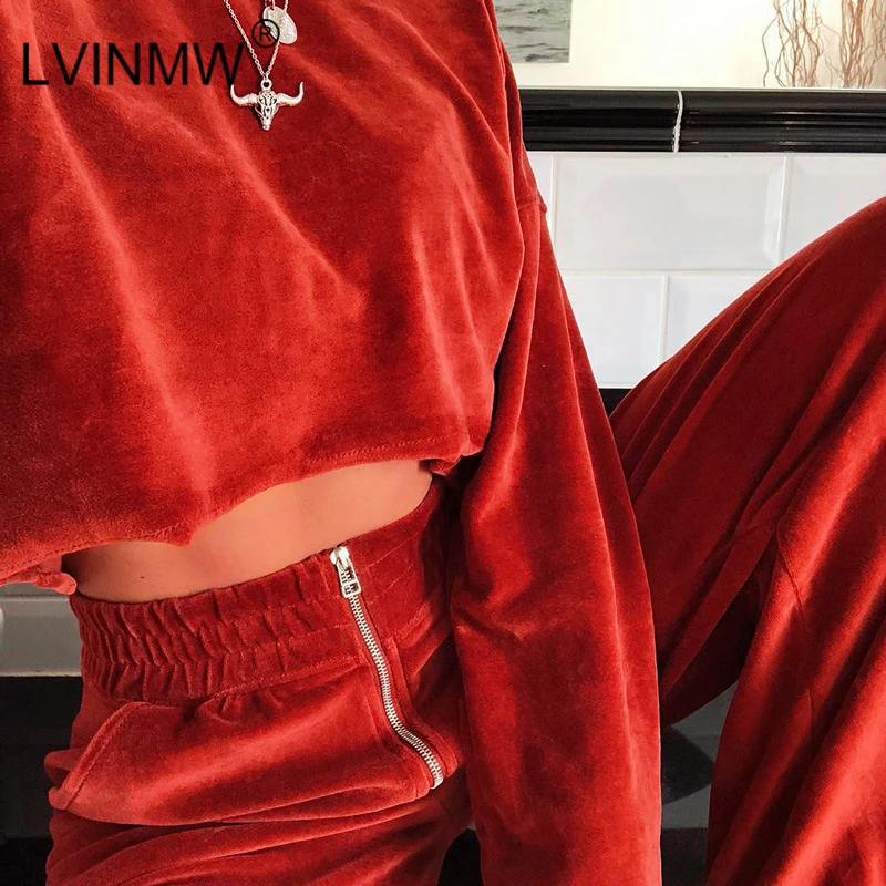 LVINMW/повседневный комплект из 2 предметов бархатные укороченные толстовки с