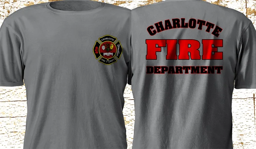 

New Charlotte Nort Carolina Fire Department Firefighter Famous Brand Design Summer New Print Man Cotton Fashion Tees Shirt