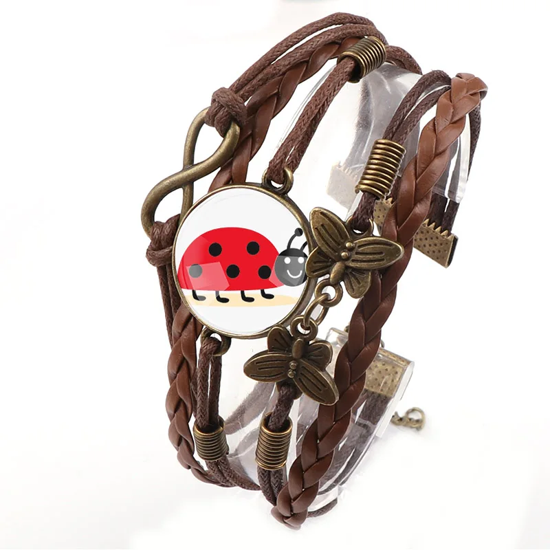 Сменная винтажная металлическая Красная божья коровка стеклянный кабошон