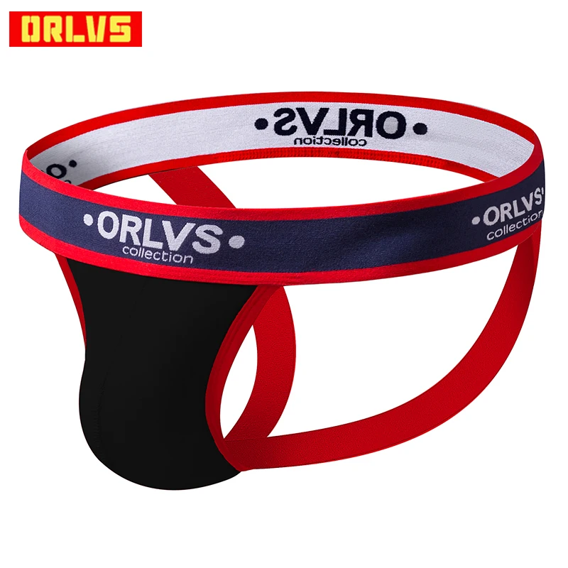 Мужские стринги с открытой спиной ORLVS черные короткие промежностью бандаж на
