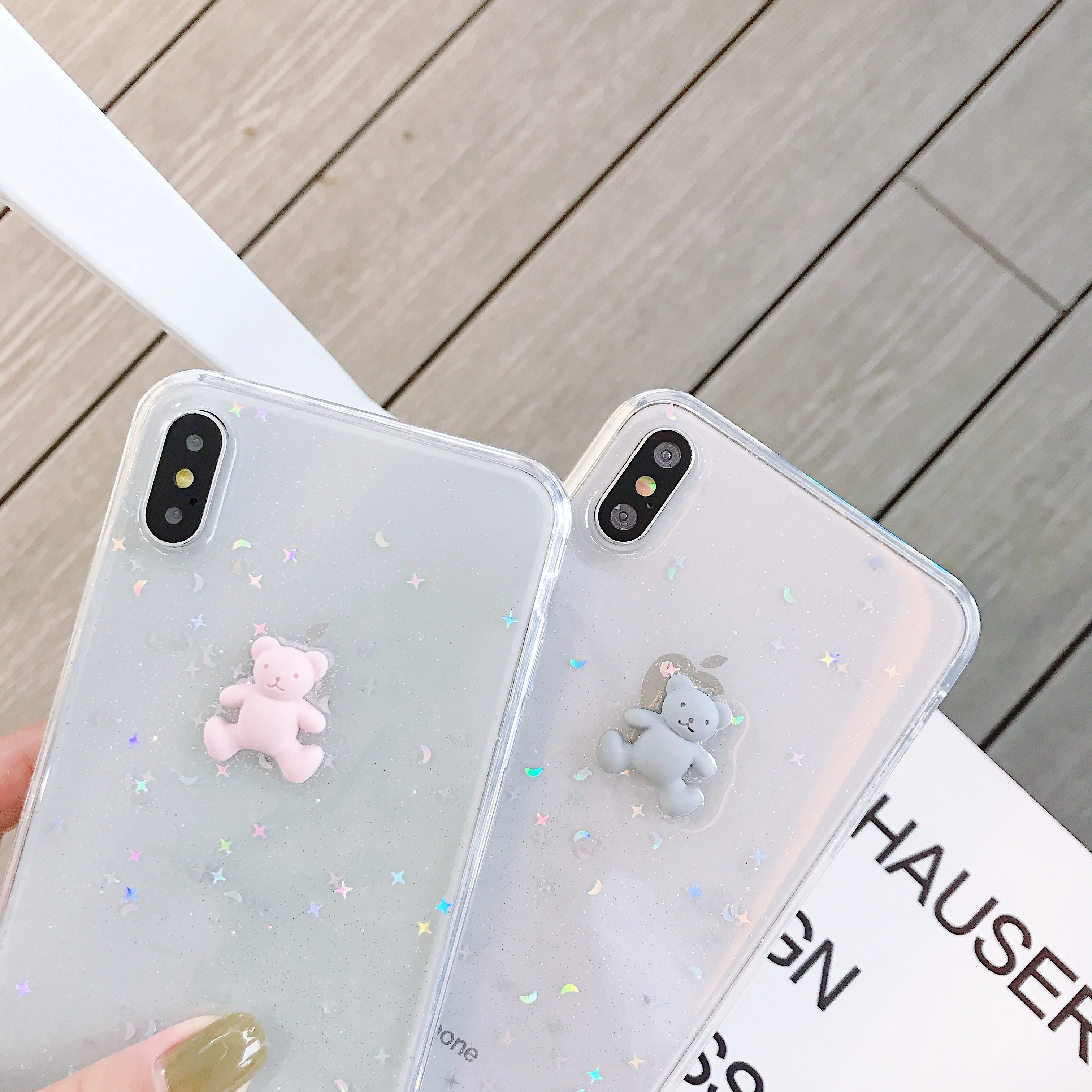 INS Glitter Bling Case For iPhone 8 7 6 s Plus Epoxy Star Moon Bear X XR XS MAX Soft Clear Silicone TPU Cover |