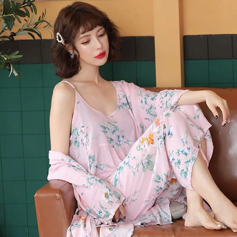 Женские пижамы, ночная рубашка, комплект из 3 предметов, ночное белье, сексуальное ночное белье, свободная ночная рубашка, ночные рубашки, домашняя одежда, женские хлопковые пижамы