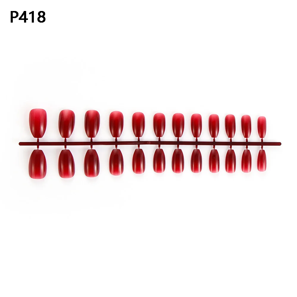 P418 24 шт., модные, полностью закрывающие, пыльные, шпильки, накладные ногти, заостренный гроб, яркие цвета, балетки, накладные ногти для повседневной носки, пресс-On Nai - Цвет: P418
