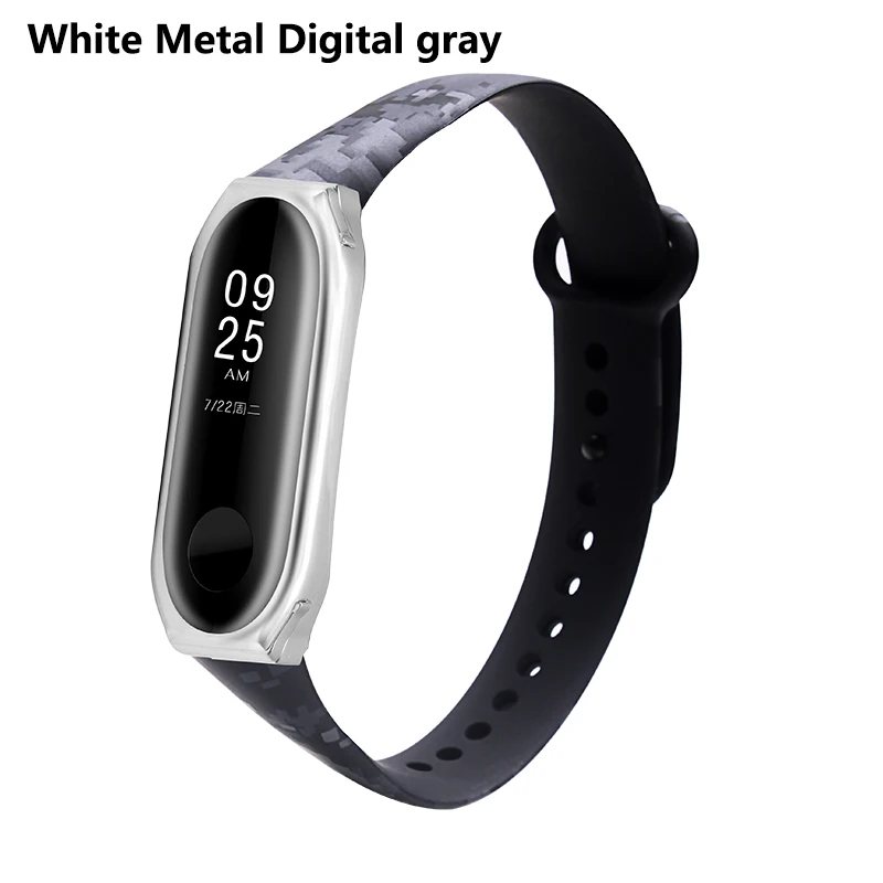 White Metal Digital BOORUI новые Miband 3 ремень с металлическим корпусом и разнообразные с цветочным принтом correas Miband 3 аксессуары ремешок для xiaomi mi3 - Цвет: White Metal Digital