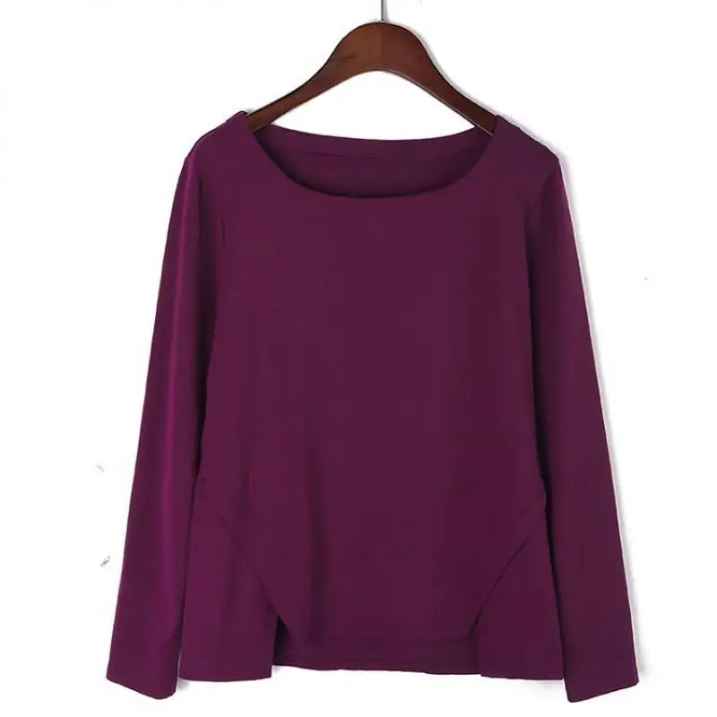 2018 осенние модные свободные квадратный воротник Футболка с рукавами одноцветное