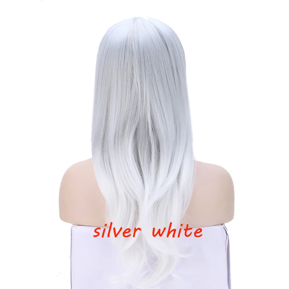 silver white Парик для косплея Синтетический Длинный натуральный прямой боковой части линия розовый фиолетовый женский костюм для волос карнавальный Хэллоуин Вечерние - Цвет: silver white