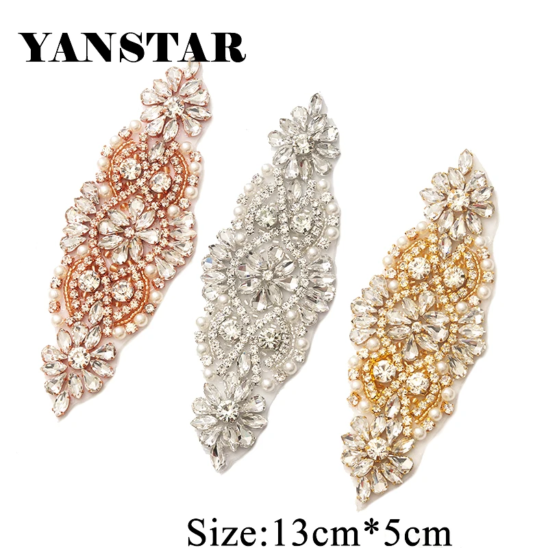 Стразы YANSTAR, 1 шт., аппликации для свадебного пояса, розовое золото, хрустальные бусины, пришивные стразы, аппликации, свадебные аксессуары