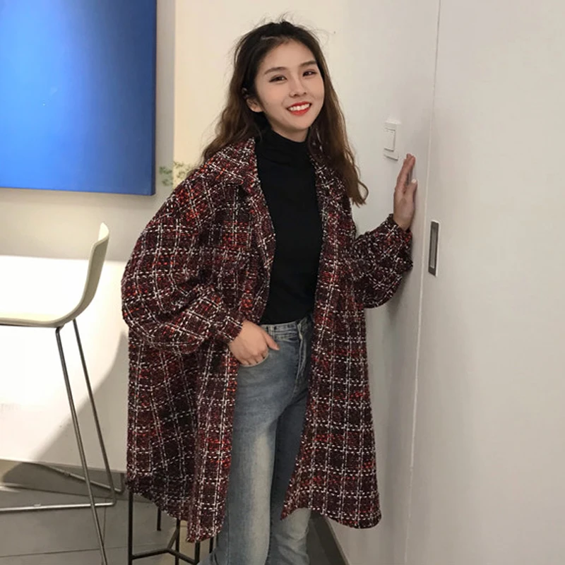 

Jvzkass 2018 new women's version of the loose lapel thick plaid shirt jacket long students long-sleeved shirt jacket tide Z160