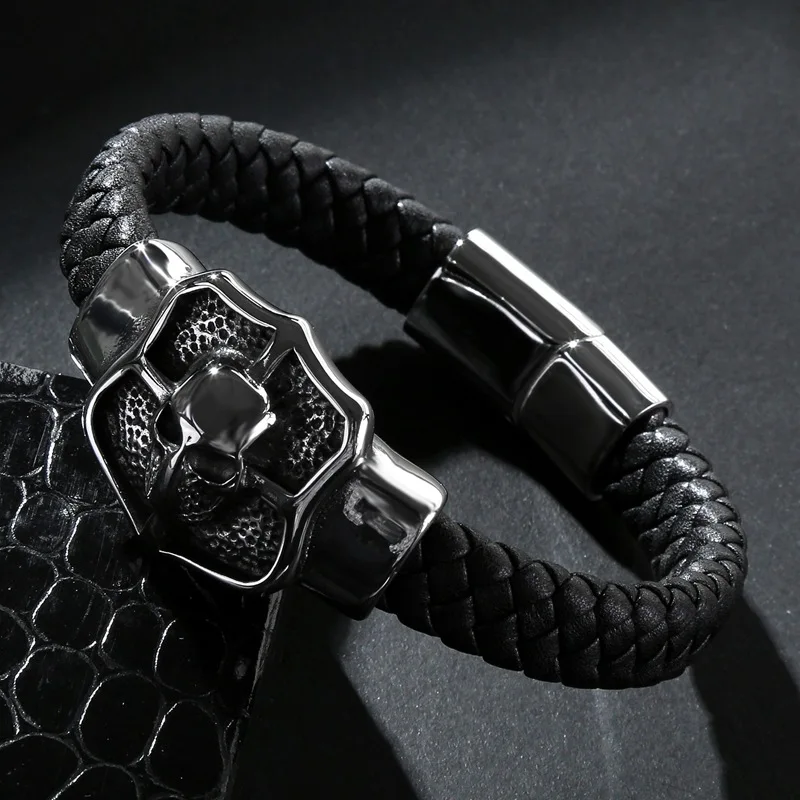 Модный мужской браслет и черного плетения очаровательный веревочный кожаный с