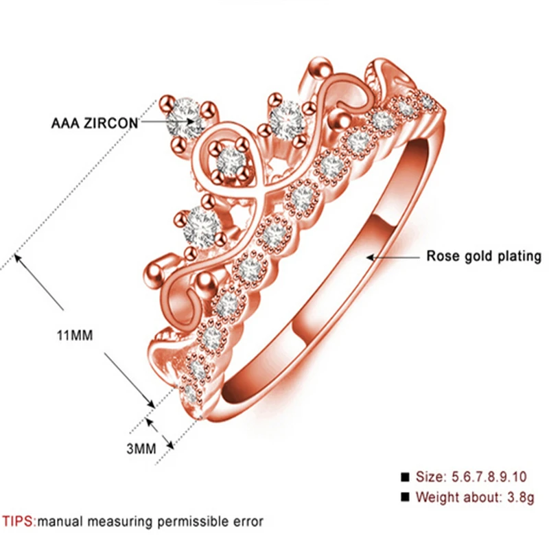 Принцесса Корона Кольца для женщин AAA кубический цирконий микро проложить