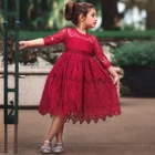 Осеннее кружевное хлопковое платье с длинным рукавом для девочек, милое платье принцессы для маленьких девочек с цветочной вышивкой, детское вечернее бальное платье, одежда