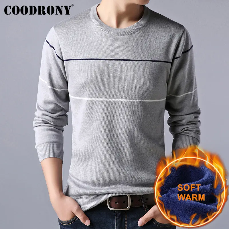 Свитер мужской с хлопковой подкладкой и круглым вырезом на зиму|Джемперы| |