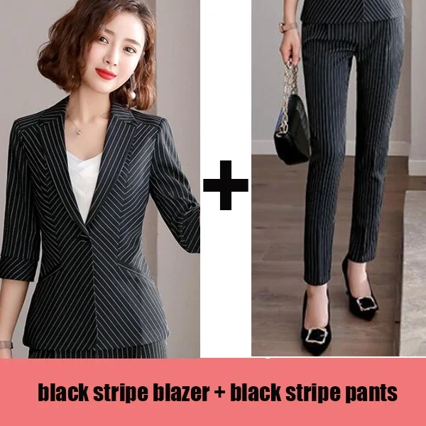 blazer and pants Для женщин классический в полоску с длинным рукавом, юбка костюм с отложным воротником пиджак и юбка Комплекты Женские Большие размеры S-4XL Для женщин элегантный костюмы с юбкой - Цвет: blazer and pants