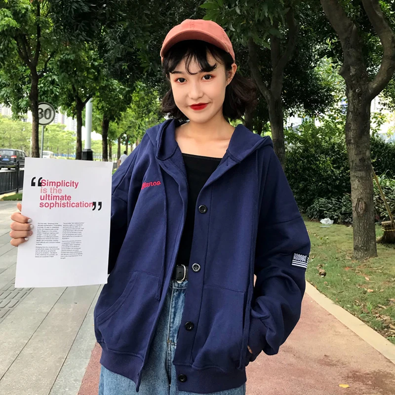 Женская однобортная толстовка с капюшоном серые повседневные свободные куртки