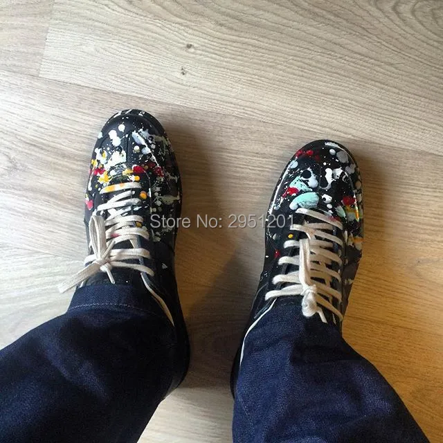 Мужские модные черные и белые кожаные туфли на низком каблуке с рисунком