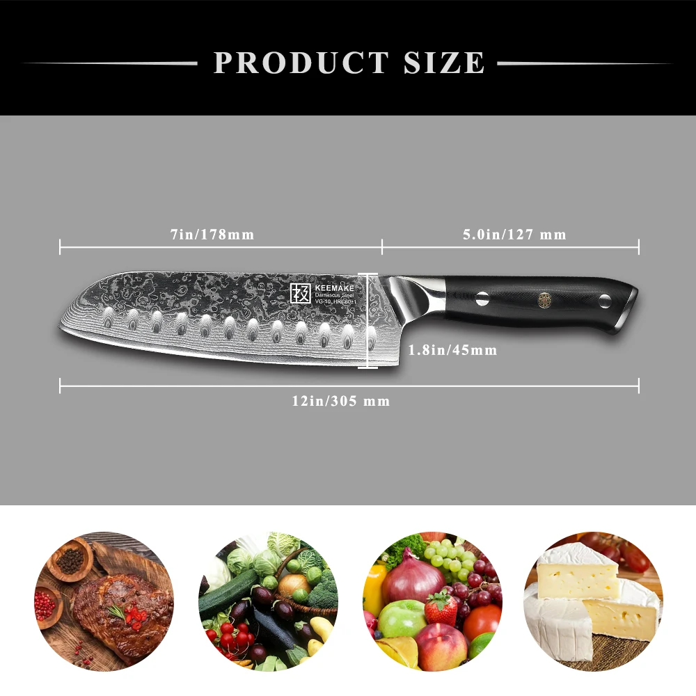KEEMAKE 3 шт. набор кухонных ножей Santoku нож для очистки овощей инструменты для приготовления пищи японский Дамаск VG10 сталь бритва острый G10 Ручка