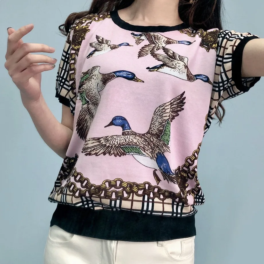 blouse2 Женская блузка, новая мода, короткий рукав, Офисная рубашка, шелковая, с принтом, блузка, рубашки, повседневные, летние топы, Blusas Femininas Chemise Femme - Цвет: blouse2
