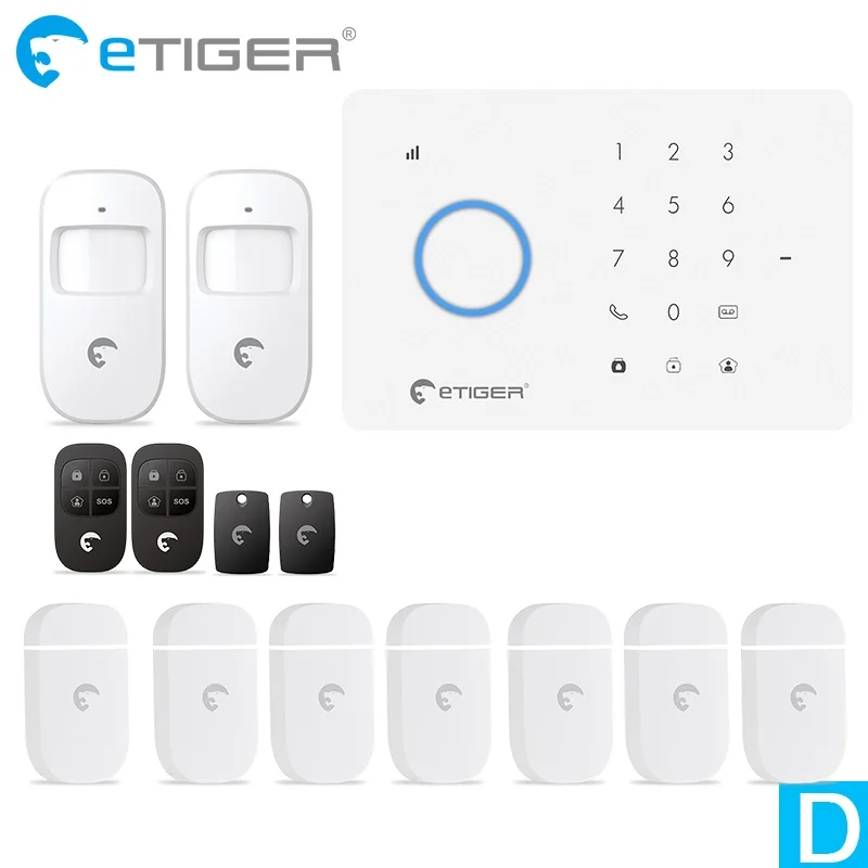 ETiger S3B Беспроводной охранных GSM сигнализация Системы IOS приложение для Android Дистанционное Управление RFID карты PIR Сенсор двери Сенсор комплект - Цвет: Set D