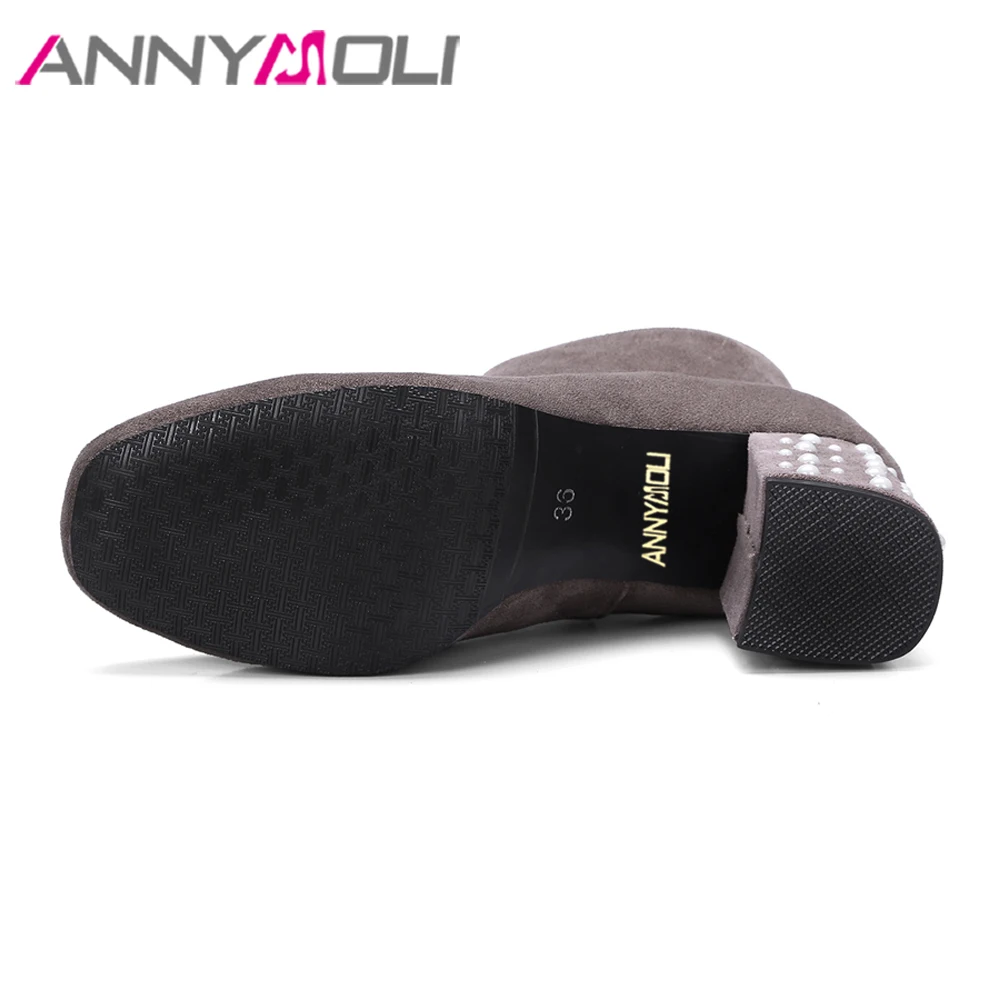 ANNYMOLI/женские ботильоны на толстом высоком каблуке Зимние ботинки Короткие с