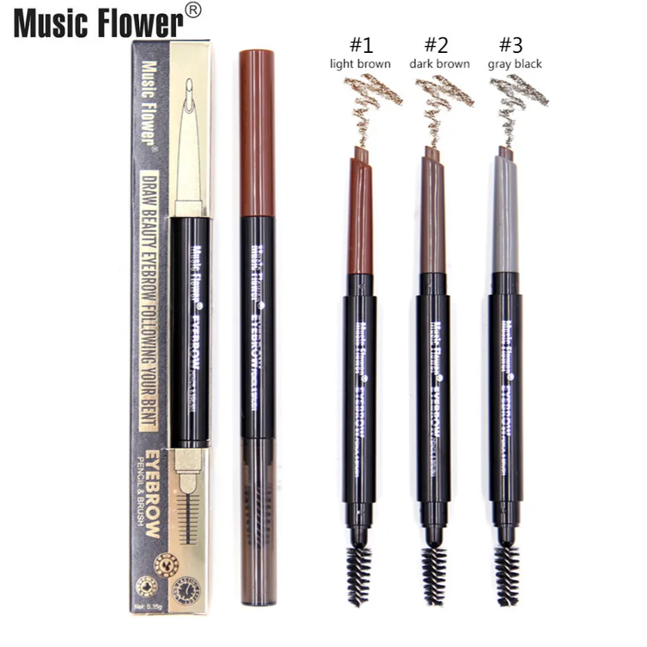 Бренд Music Flower, Женская ручка для бровей и кисть, набор инструментов для макияжа, профессиональный макияж для глаз, матовый карандаш для бровей, 3 цвета
