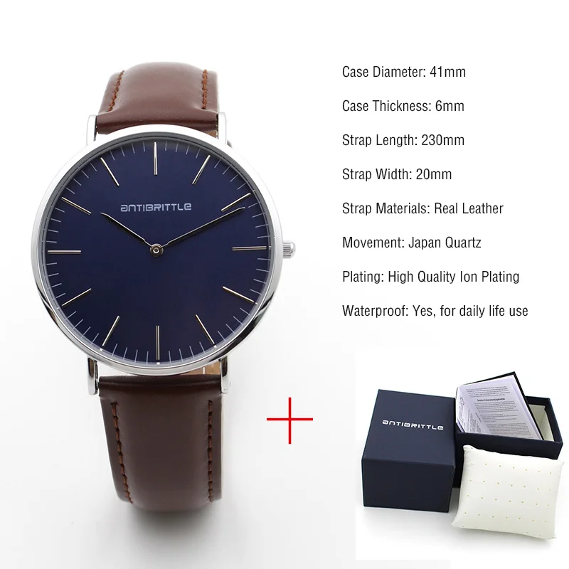 Leather 1 with box Япония Кварцевые темно-синие женские минималистичные часы мужские деловые тонкие серебряные кожаные сетчатые часы из нержавеющей стали с магнитным ремешком - Цвет: Leather 1 with box