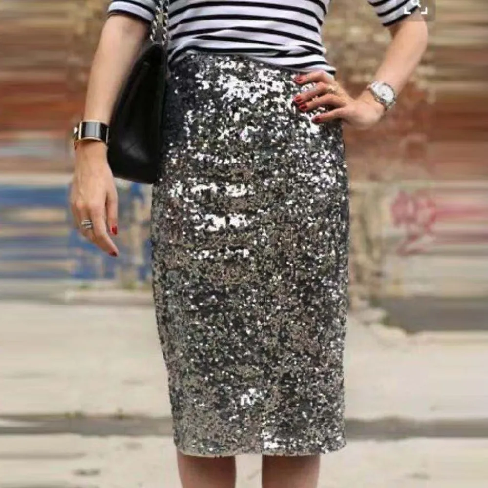 Длинная юбка летняя модная женская Однотонная юбка с блестками Облегающая Юбка faldas mujer moda El verano AD
