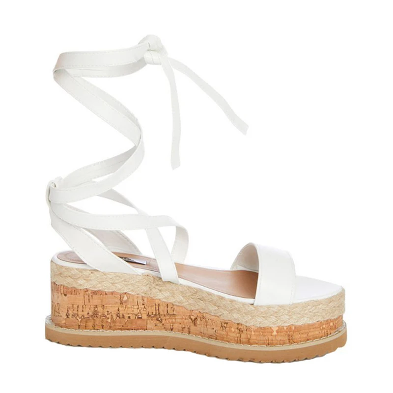 White Espadrilles Baimier/летние женские сандалии-гладиаторы с ремешком на щиколотке женские босоножки на платформе с открытым носком женские эспадрильи на танкетке со шнуровкой - Цвет: White Espadrilles