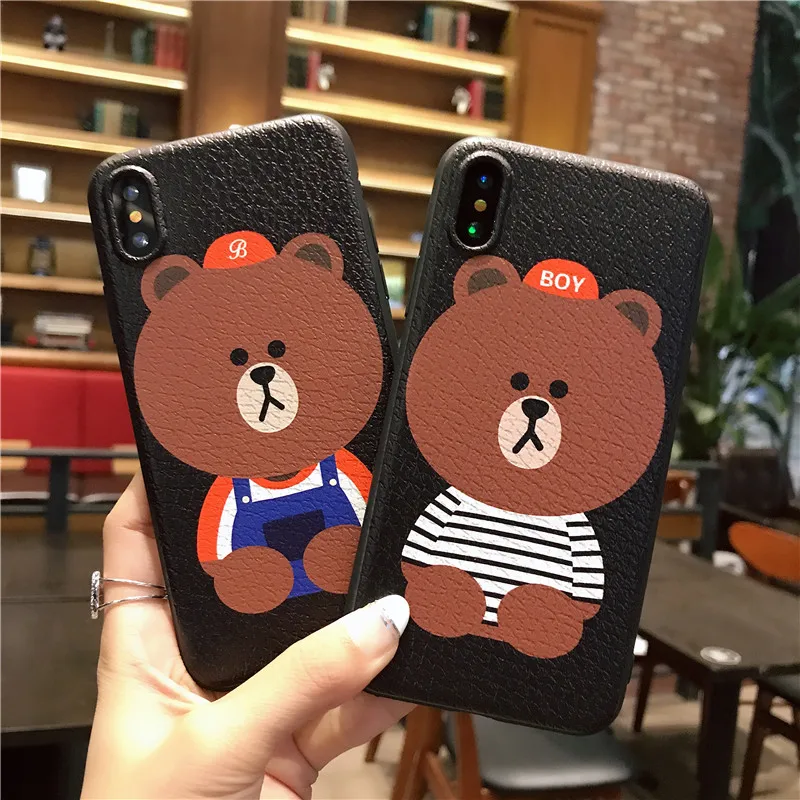 Для IPhone 8 чехол силиконовый милый мультяшный медведь Личи Текстура матовый из ТПУ
