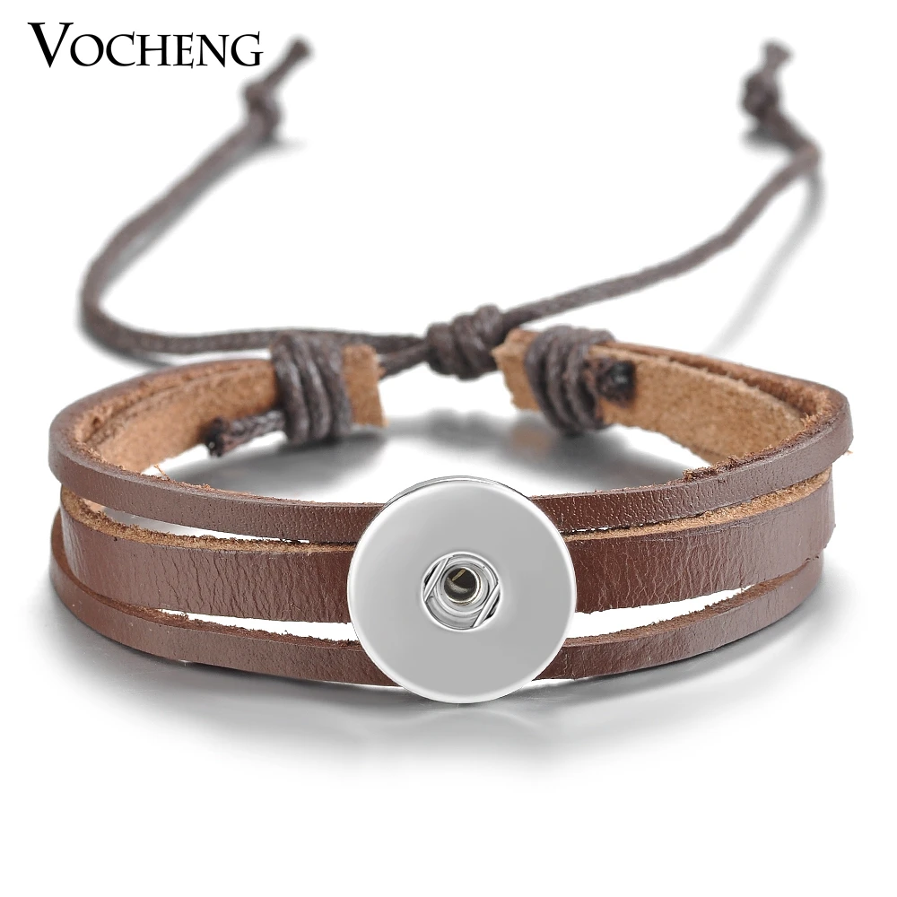 

10PCS/Lot 18mm Vocheng Snap Button Charms Bracelet Black Brown Genuine Leather Interchangeable Jewelry NN-511*10 Free Shipping