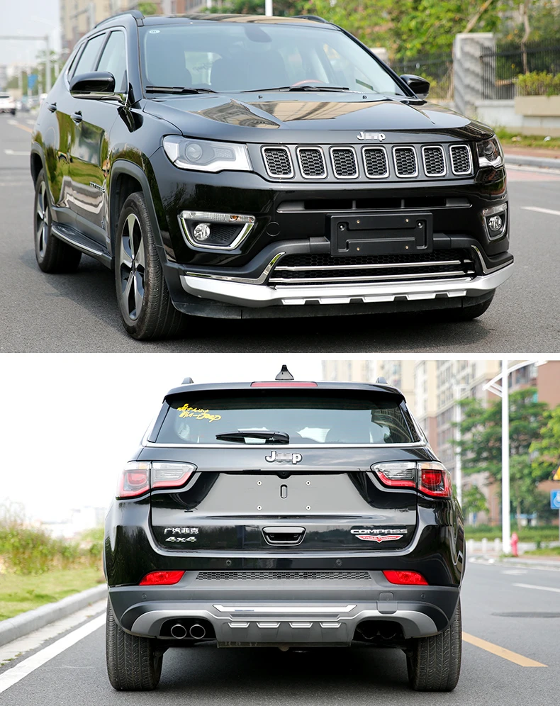 Jioyng Fit для Jeep Compass- Передний+ задний бампер диффузор бамперы защита для губ противоскользящая пластина ABS 2 шт