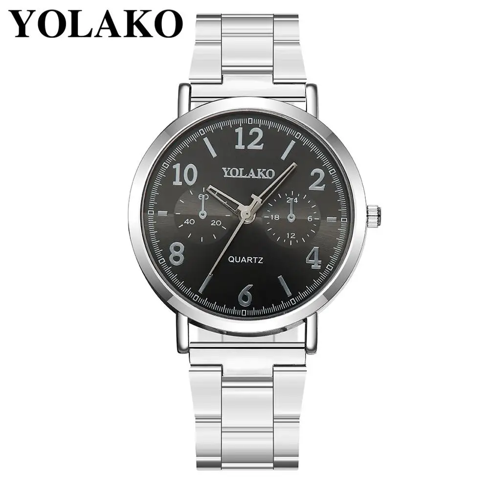Silver 1 YOLAKO Роскошные брендовые Женевские часы Женская мода из нержавеющей стали аналоговые женские кварцевые наручные часы подарок Relogio Feminino# W - Цвет: Silver 1