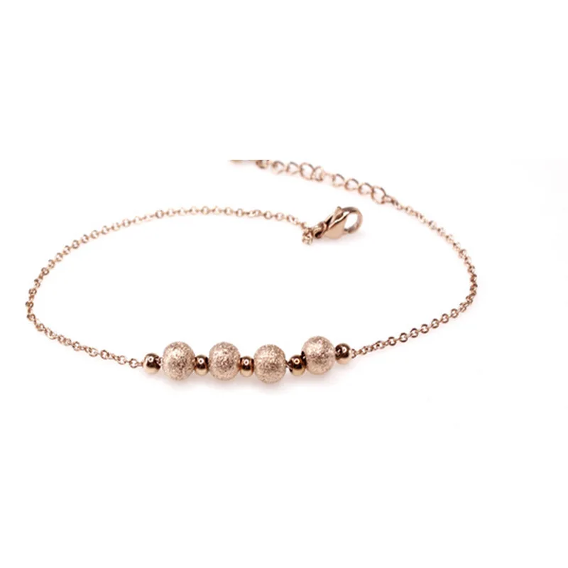 

Women Fashion Four Beads Rose Gold Colour Stainless Steel Anklet